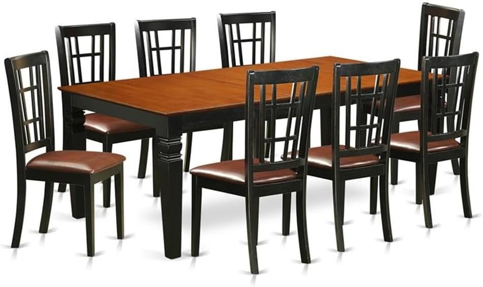 East West Furniture LGNI9-BCH-LC 9 Piece Modern Dining Table Set Includes a Rectangle Wooden Table with Butterfly Leaf and 8 Faux Leather Upholstered Chairs, 42x84 Inch, Black & Cherry