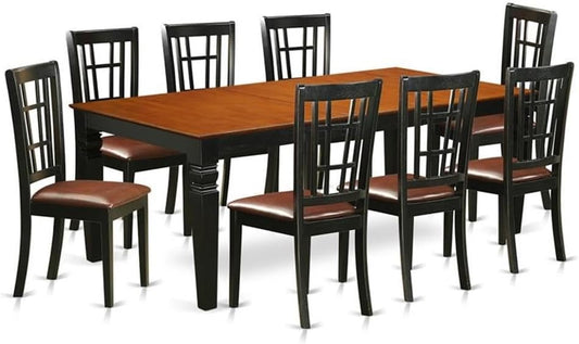 East West Furniture LGNI9-BCH-LC 9 Piece Modern Dining Table Set Includes a Rectangle Wooden Table with Butterfly Leaf and 8 Faux Leather Upholstered Chairs, 42x84 Inch, Black & Cherry