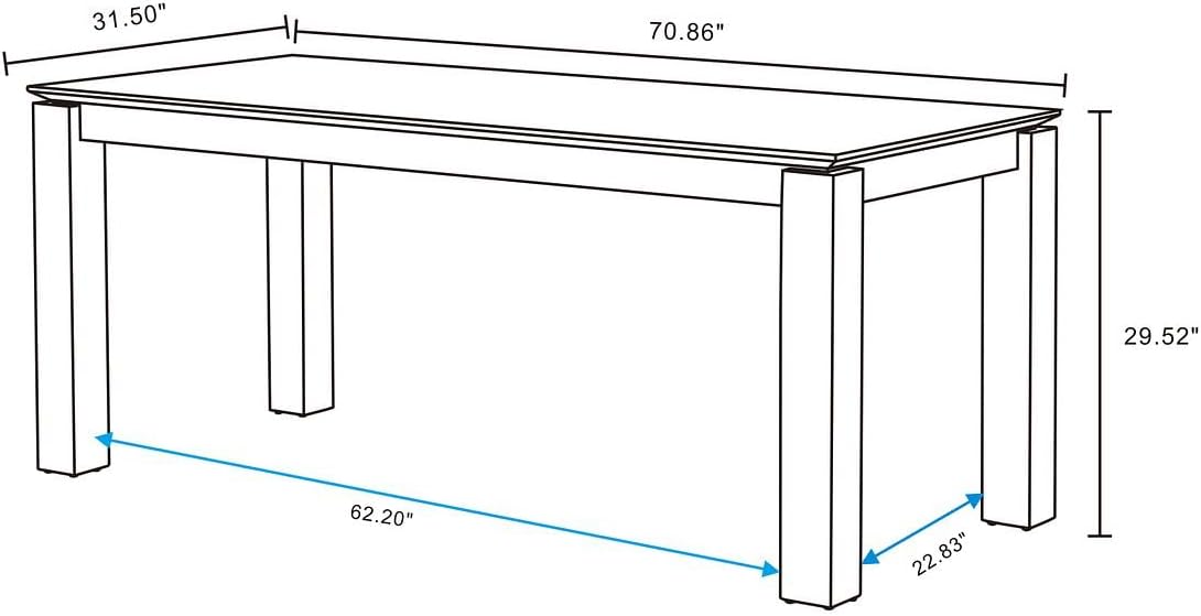 Manhattan Comfort Rockaway 70.86" Modern Solid Wood Dining Table for 8 - Unique Raised Beveled Top & Natural Wood Grain Finish, Durable & Elegant Kitchen Furniture, Nature