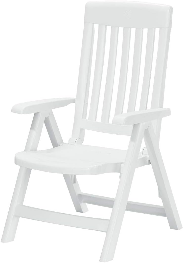 KETTLER White Plastic Lawn Chair, Premium German Made Folding Armchair, Contoured Seat with Multiple Positions, Outdoor Patio Furniture 4-Position Folding Chair Snow-White