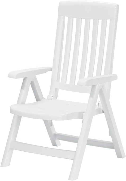 KETTLER White Plastic Lawn Chair, Premium German Made Folding Armchair, Contoured Seat with Multiple Positions, Outdoor Patio Furniture 4-Position Folding Chair Snow-White