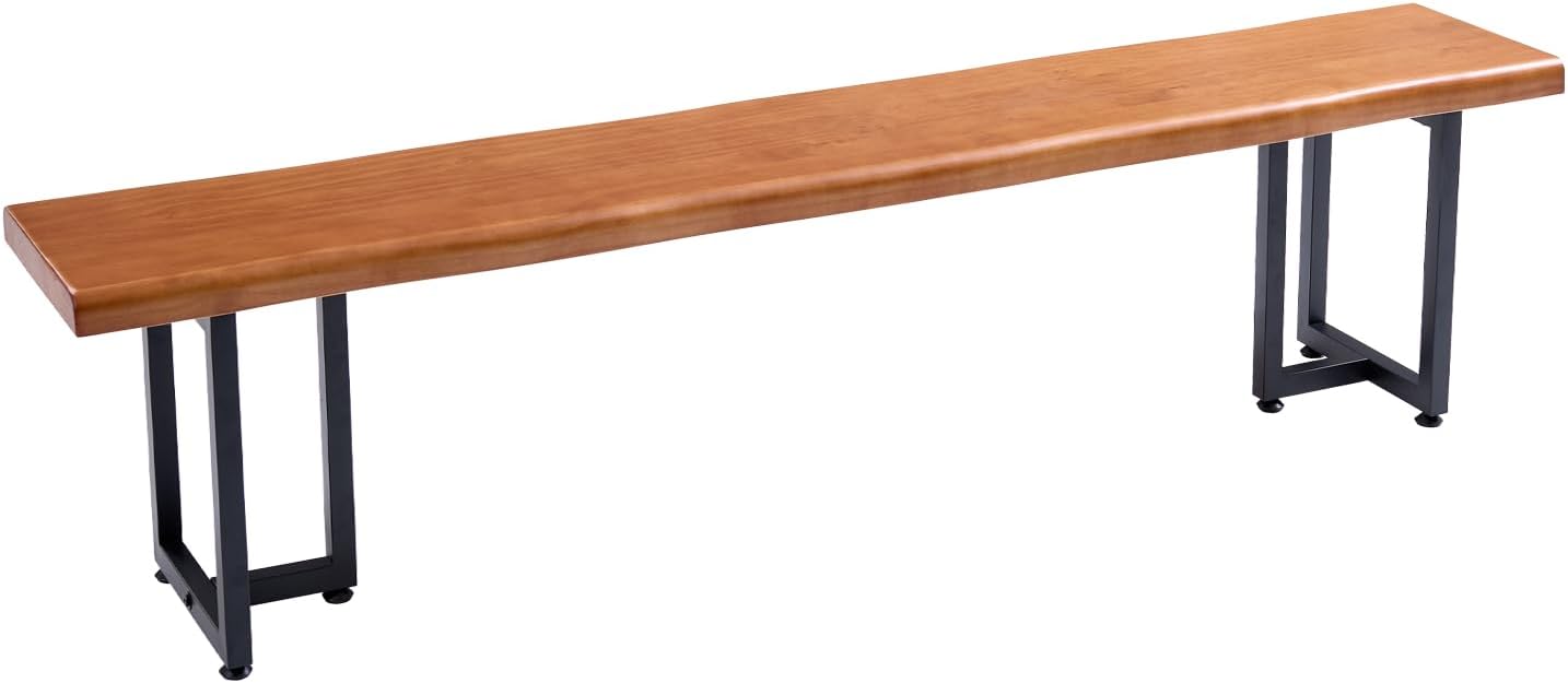 Durable Solid Wood Top Bench with Metal Triangular Legs – Stylish Long Dining Bench for Home, Office, Restaurant & Patio (Wooden Brown Bench, 70.87in)