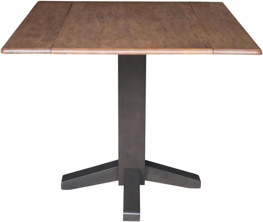 IC International Concepts Solid Wood 36" Square Dual Drop Leaf Dining Table, Hickory/Washed Coal