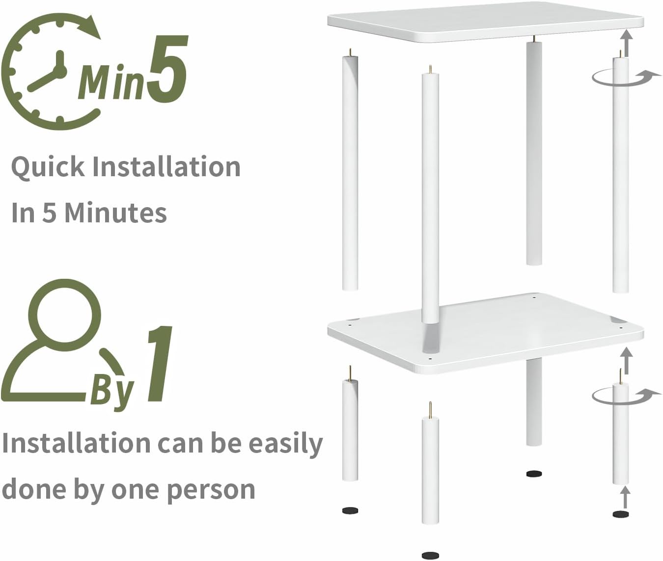 Apicizon 2 Tier End Table, Small Side Table with Solid Wood Legs, Boho Bedside Table with Storage Shelf, Nightstand for Small Spaces, Bedroom, Living Room, Entryway, Farmhouse, Easy Assembly, White