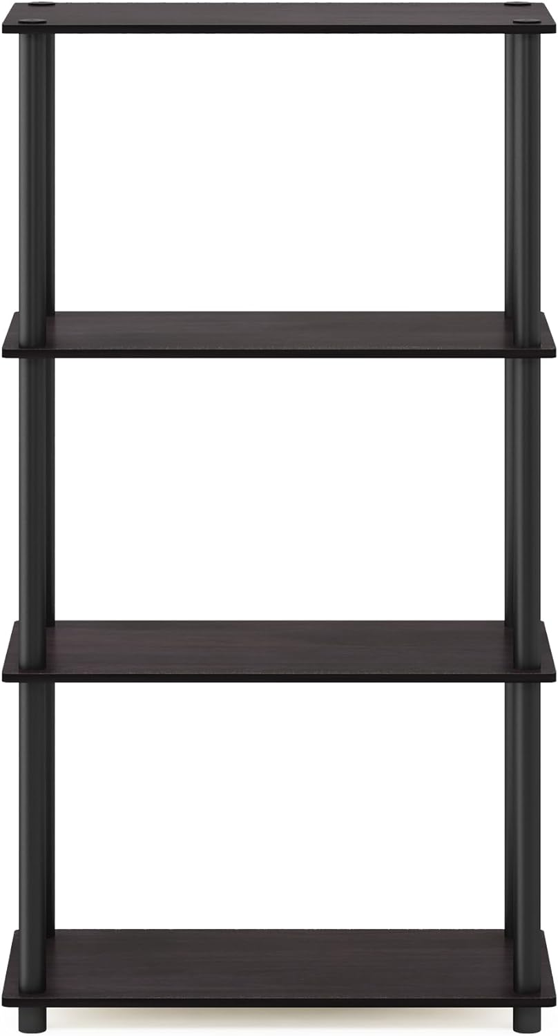 Furinno Turn-N-Tube 4-Tier Multipurpose Shelf Display Rack, Round Tubes, Dark Walnut
