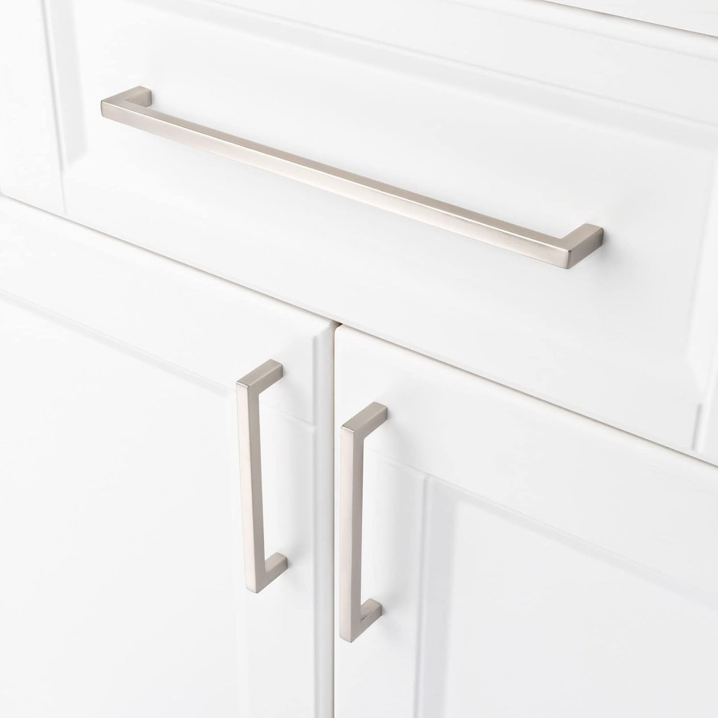 KOOFIZO Solid Square Bar Cabinet Handle - Brushed Nickel Furniture Pull, 10 Inch/256mm Screwhole Distance, 1-Piece for Kitchen Cupboard Door, Bedroom Dresser Drawer, Bathroom Wardrobe Hardware