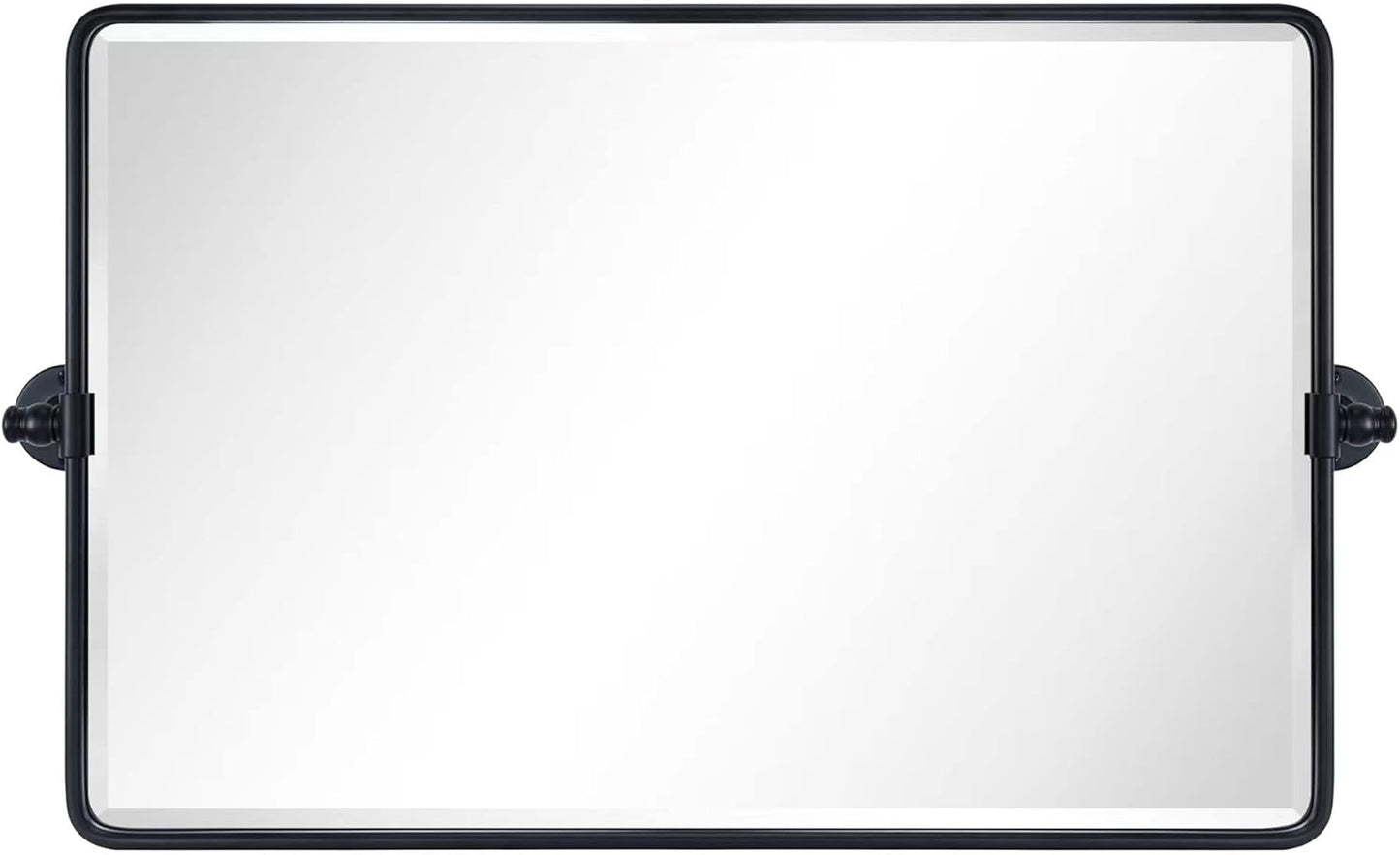 TEHOME 20x33'' Horizontal Farmhouse Black Metal Framed Rounded Pivot Rectangle Bathroom Mirror Tilting Beveled Vanity Mirrors for Wall