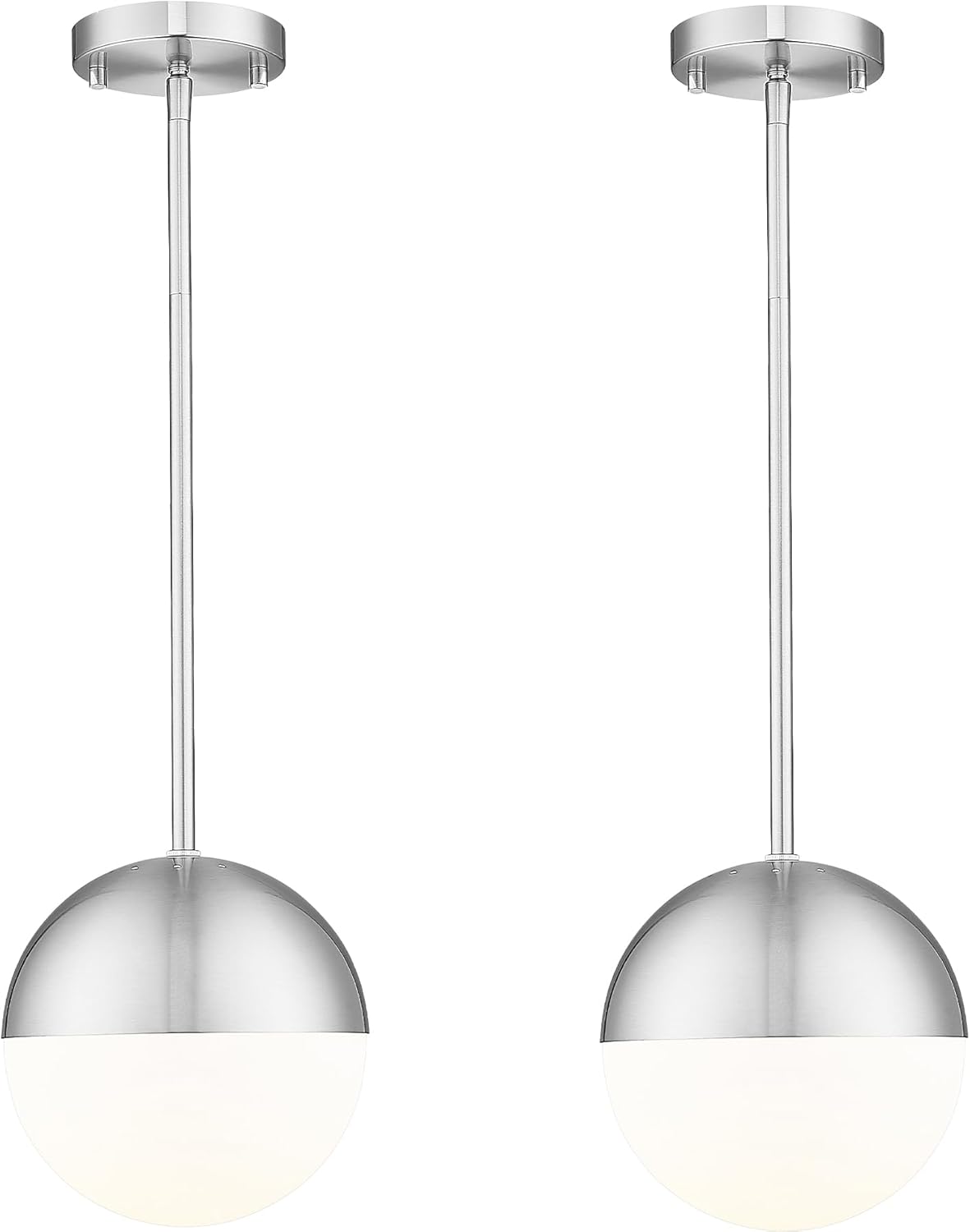 LMS 2 Pack Modern Pendant Lights, Mid Century Brushed Nickel Kitchen Lighting with White Globe Glass Shade, Adjustable Hanging Light Fixtures Ceiling Light for Home Office Dining Room, LMS-186BN2PK