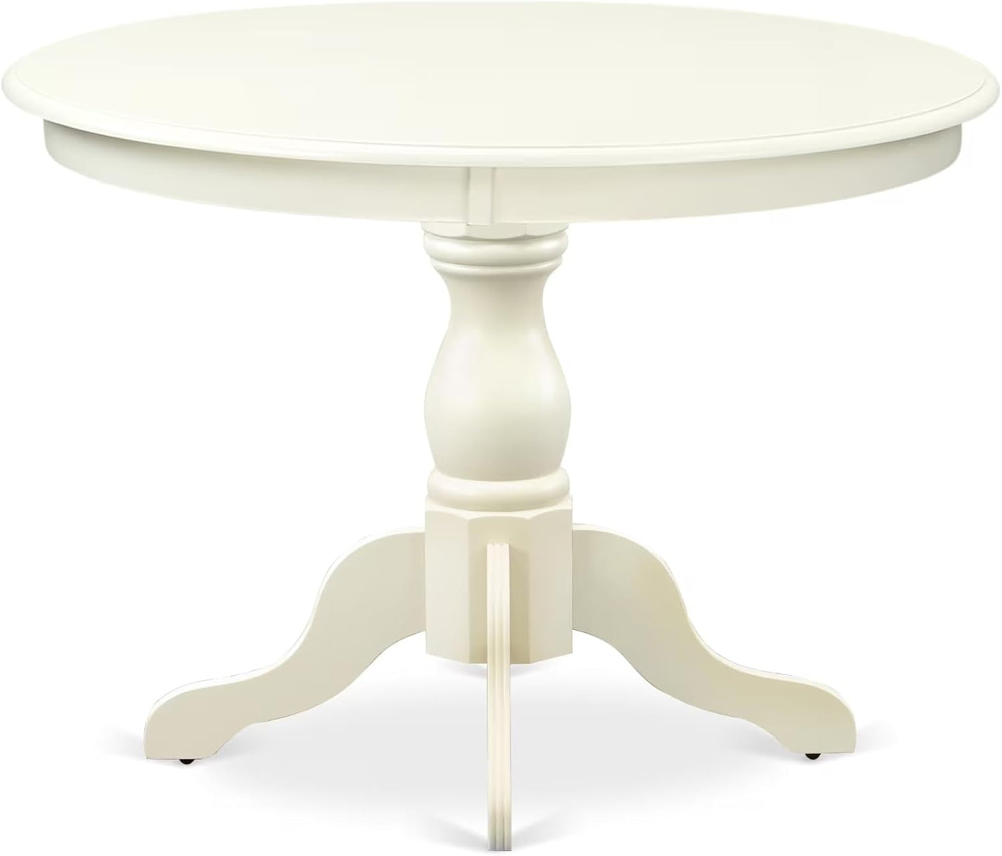 East West Furniture HBBO5-LWH-W 5 Piece Dining Room Furniture Set Includes a Round Kitchen Table with Pedestal and 4 Dining Chairs, 42x42 Inch, Linen White
