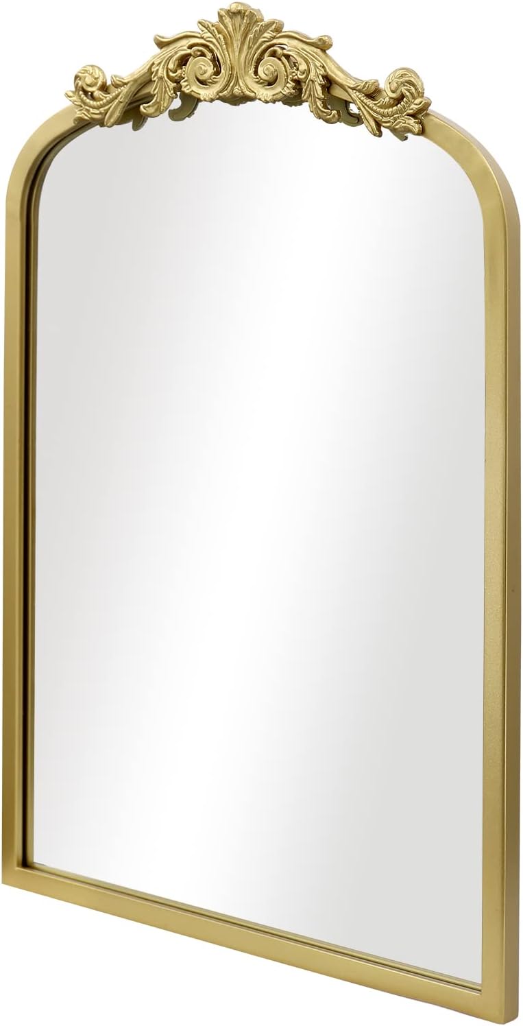 AIXI HOME Gold Arched Mirror 15"x23", Traditional Arendahl Vintage Antique Mirror with Ornate Metal Frame, Baroque Wall Mounted Mirrors for Entryway/Bathroom/Living Room/Hallway/Bedroom