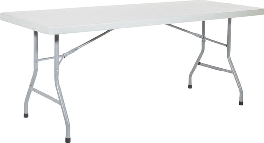 Office Star Resin Multipurpose Rectangle Folding Table for Indoor or Outdoor Use, 6 Feet Light Gray