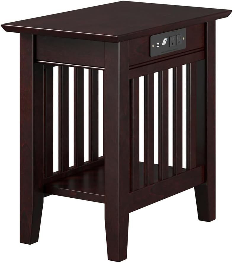 AFI, Mission Chair Side Table with Charging Station, Espresso