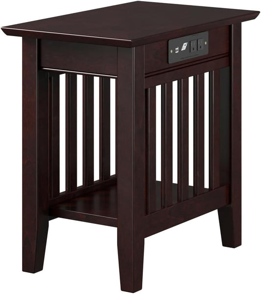 AFI, Mission Chair Side Table with Charging Station, Espresso