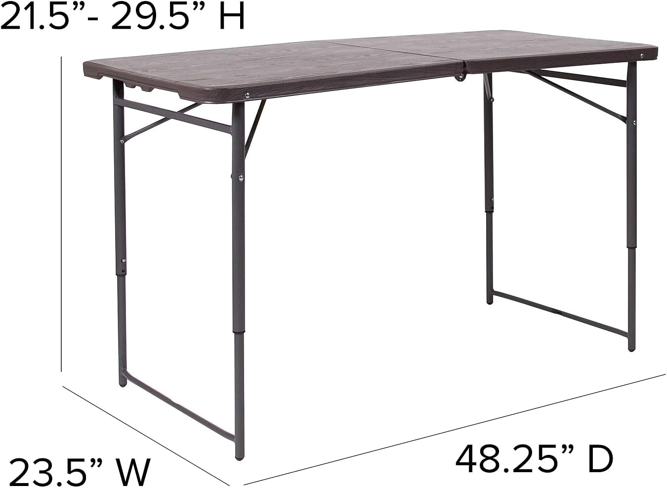 Flash Furniture Mills 4-Foot Height Adjustable Bi-Fold Brown Wood Grain Plastic Folding Table with Carrying Handle