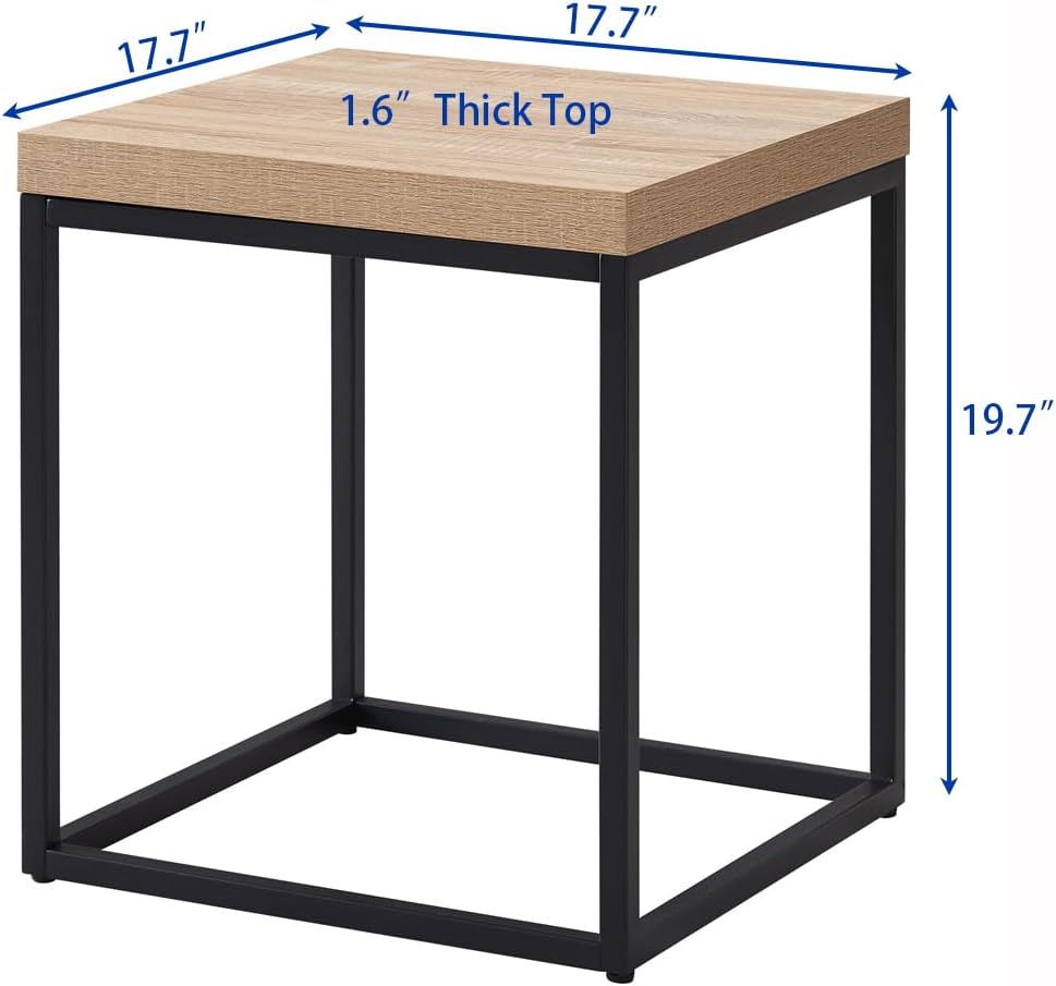 CENSI 18-Inch Natural Oak Accent End Table/Side Table for Living Room, Modern Industrial, Square, Metal and Wood (Natural Wood)