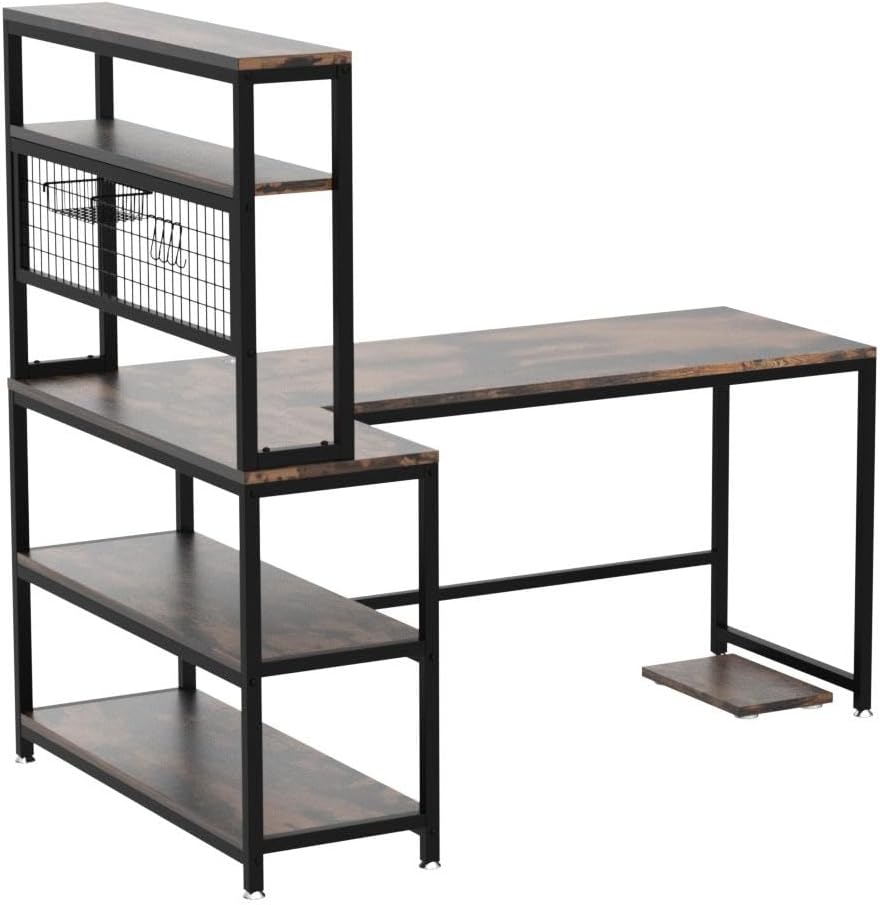 Tribesigns 55" L-Shape Computer Desk with Hutch and Wireless Charging, Office Desk Study Table Writing Desk Workstation with 5 Shelves and Movable CPU Stand for Home Office (Brown)