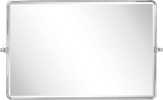 TEHOME 24 x 38'' Horizontal Farmhouse Chrome Metal Framed Pivot Rectangle Bathroom Mirror Tilting Beveled Vanity Mirrors for Wall