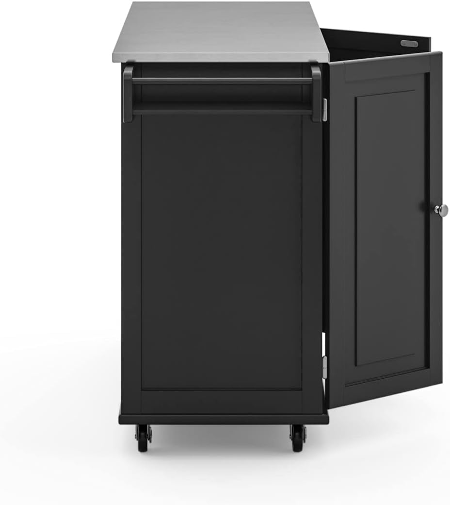 Homestyles Dolly Madison Black Mobile Kitchen Island Cart with Stainless Steel Top