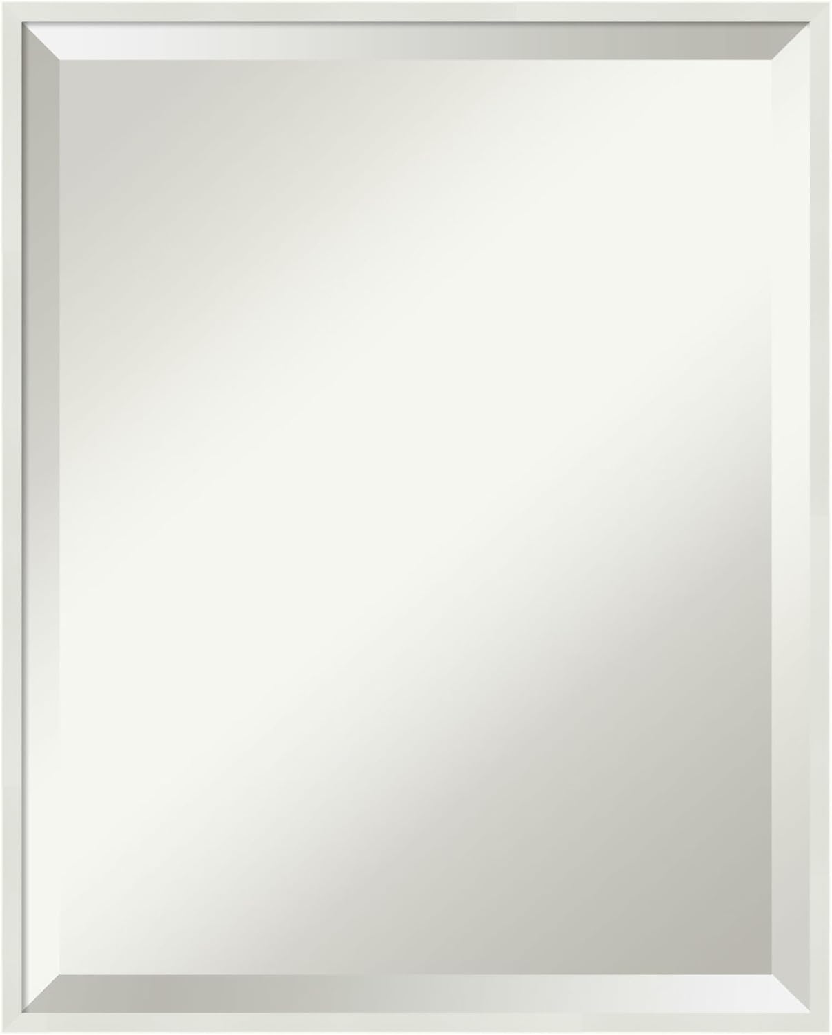Amanti Art White Bathroom Mirror for Over Sink, 21x17 Lucie White Rectangle Vanity Mirror, Small Modern Wood Frame, Hangs Horizonally and Vertically, Bathroom Wall Decor, Beveled Edge from WI, USA
