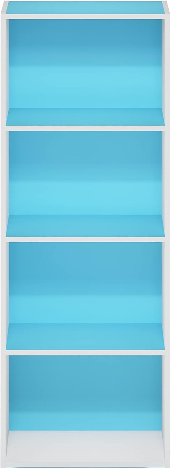 Furinno Luder Bookcase / Book / Storage, 4-Tier, Light Blue/White