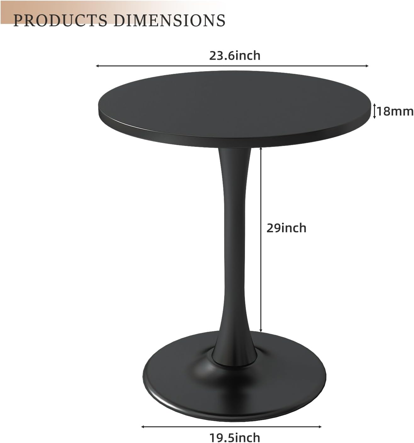 24 inch Black Round Table Modern Dining Table Tulip Round Kitchen Table Mid Century Coffee Table for Living Room
