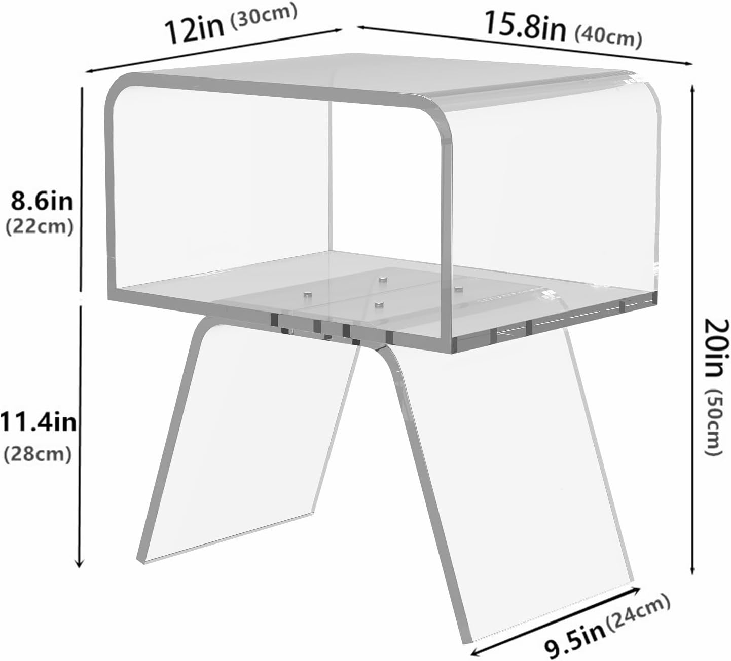 Acrylic Nightstand Side Table Modern nightstand Clear Home Decor Display End Table for Living Room, 12D x 15W x 20H inch