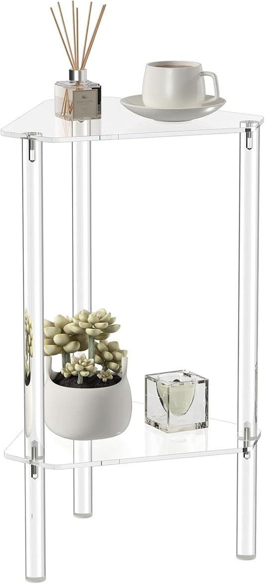 HMYHUM Clear Acrylic Triangle End Table, Corner Side Table for Small Spaces, Small Accent Table for Living Room, Bedroom and Balcony, Easy Assembly