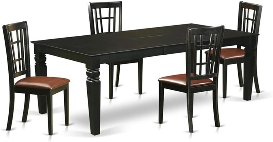 East West Furniture LGNI5-BLK-LC 5 Piece Kitchen Table & Chairs Set Includes a Rectangle Dining Table with Butterfly Leaf and 4 Faux Leather Dining Room Chairs, 42x84 Inch, Black