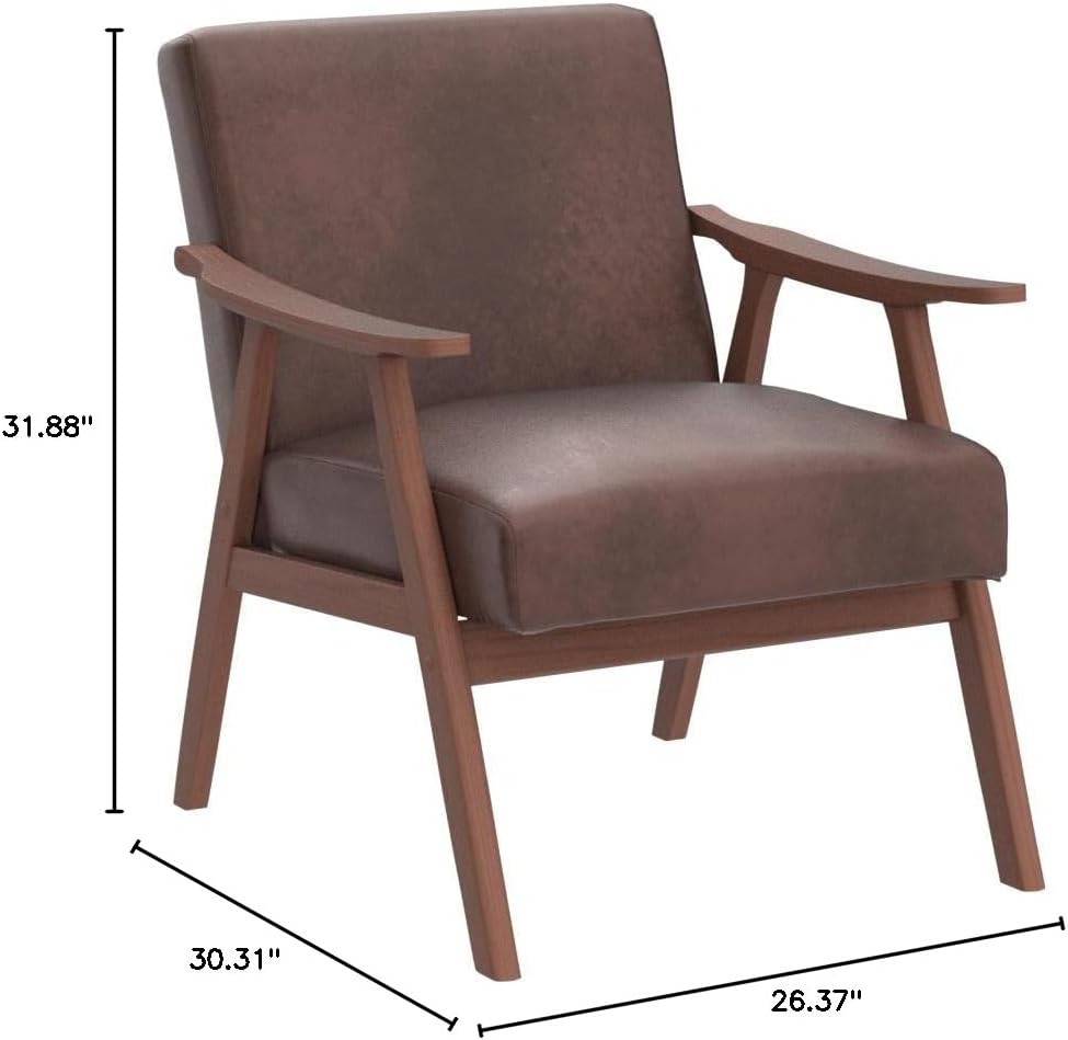 Container Furniture Direct Accent Chair with Microfiber Upholstery and Solid Wood Frame, Classic Mid-Century Modern Living Room Furniture for Extra Seating, Light Brown