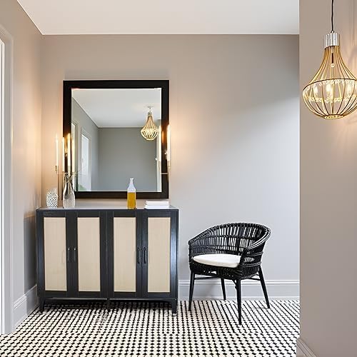 Buffet Sideboard, Side Storage Cabinet, entryway Cabinet, Buffet Sideboard with Rattan, Featuring 4 Doors and Adjustable Shelves, Suitable for Living Room (Black)