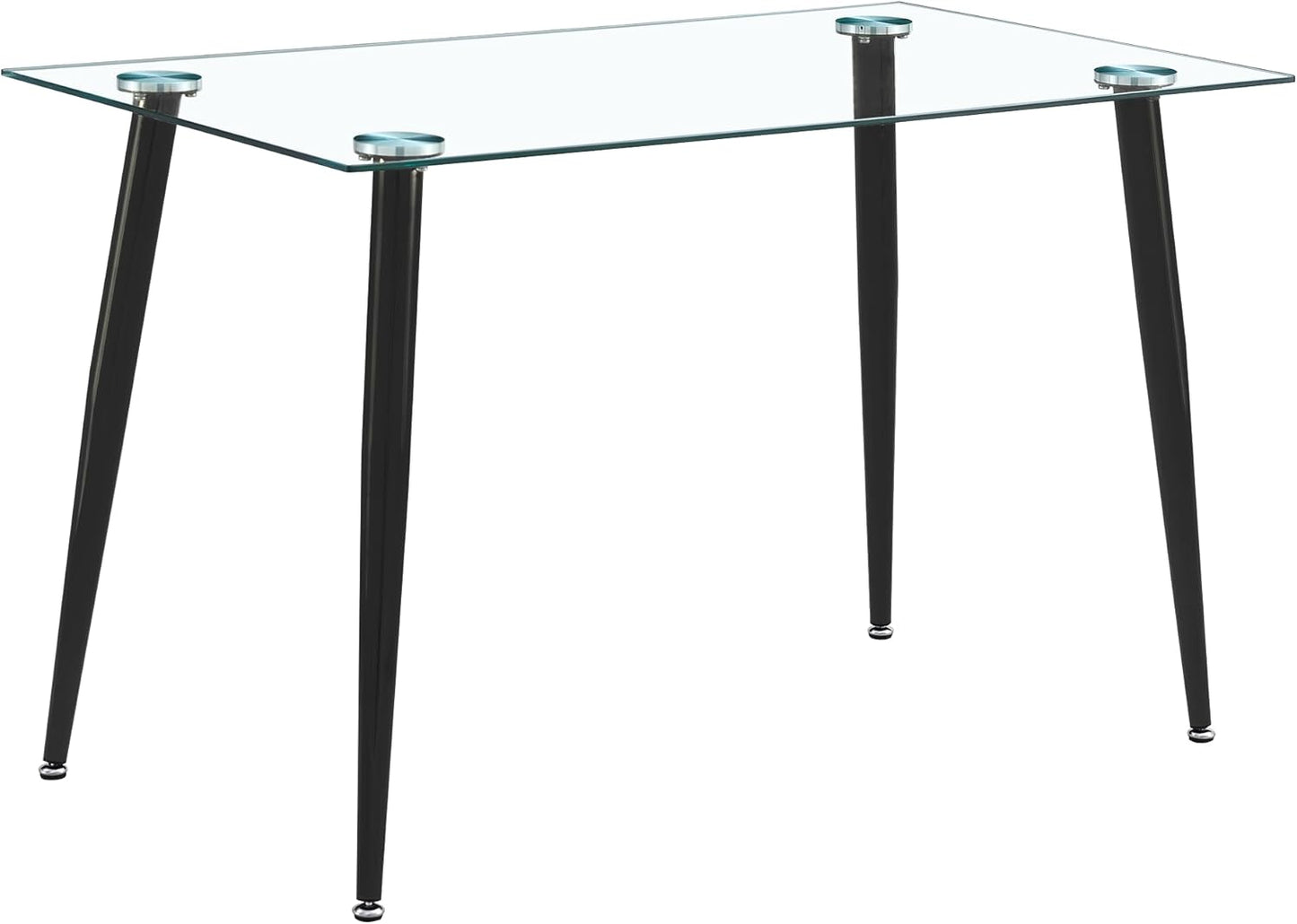 Dining Table for 6 Kitchen Table 47.2" Rectangular Modern Glass Dining Table Kitchen & Dining Room Tables with Glass Tabletop and Metal Legs for Dining Room and Kitchen, Black