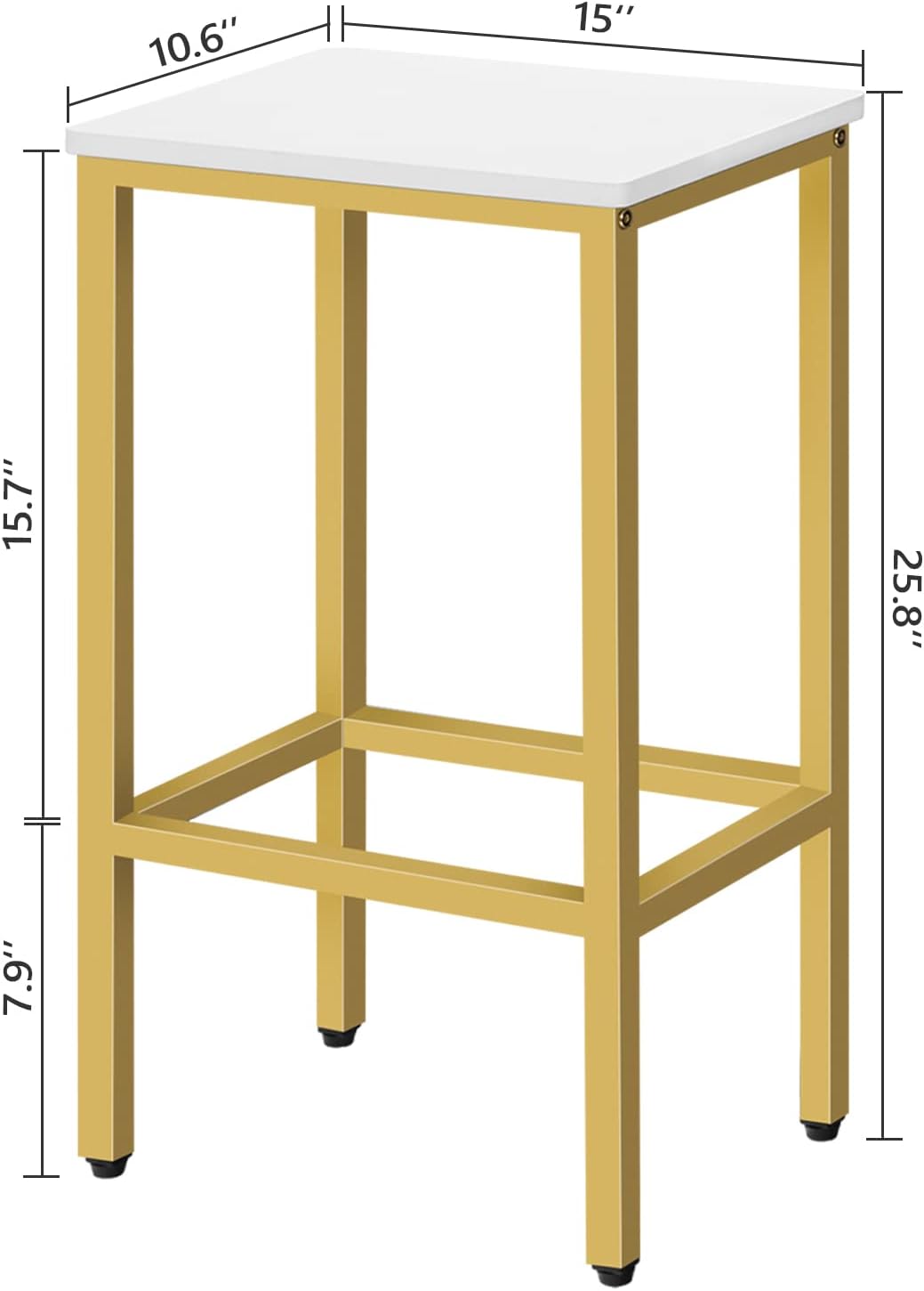 Bar Stools, Set of 2 Bar Chairs, Kitchen Breakfast Bar Stools with Footrest, 25.8-Inch Height, Rectangular Industrial Stools, for Dining Room, Easy Assembly, White and Gold BAJW0101