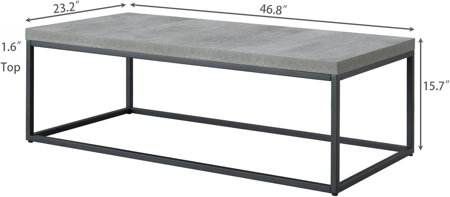 CENSI 47-Inch Grey Marble Accent Coffee Table/Center Table for Living Room, Rectangle Modern Industrial Style,Wood and Metal, Max.Loading 220 lbs. (Faux Concrete)