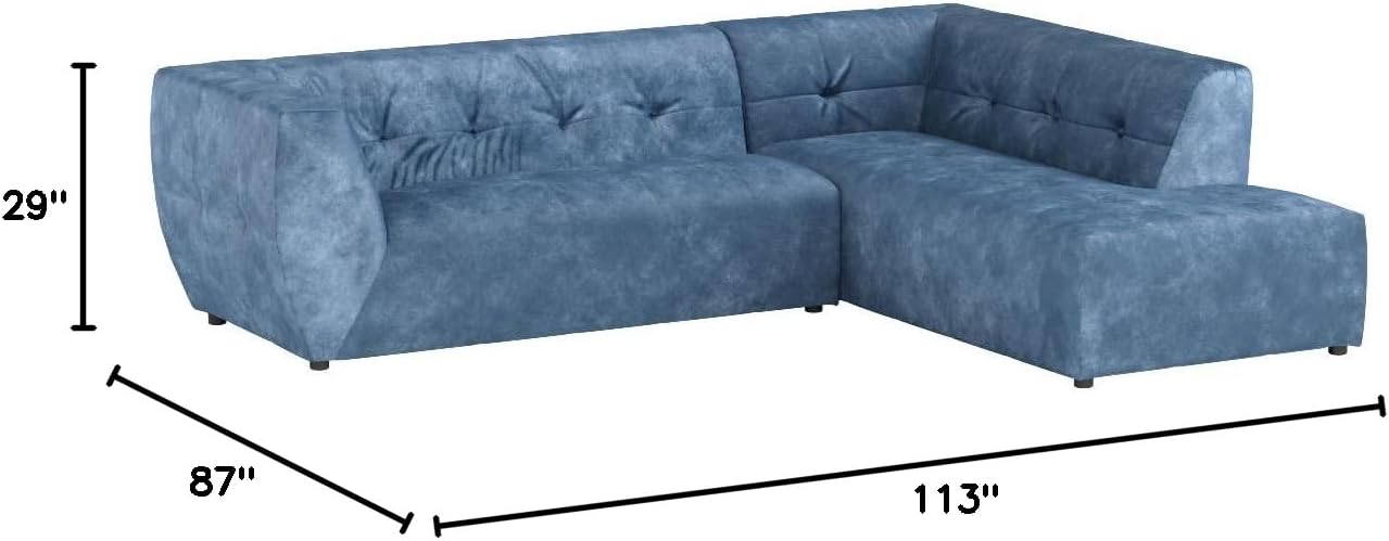 Acanva Mid-Century Velvet Sectional Sofa Couch for Living Room, L-Shape 2-Piece 113”W Right Hand Facing Chaise, Blue