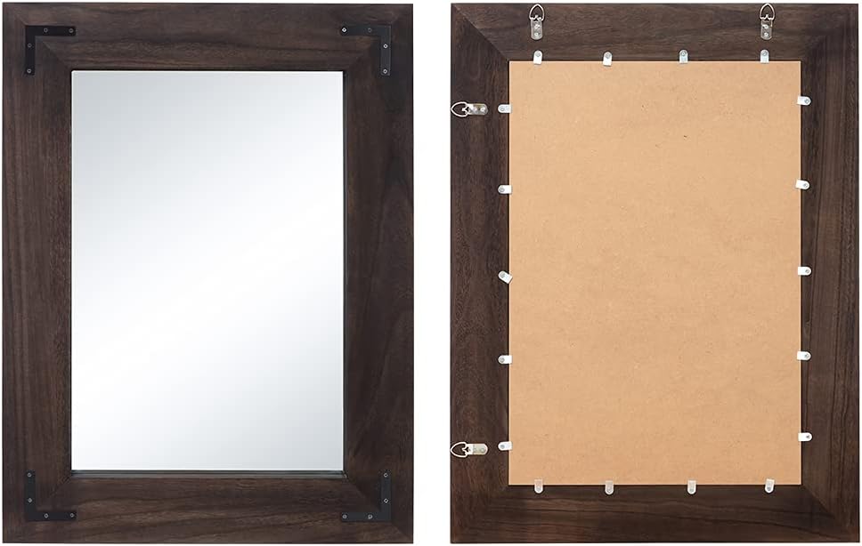 YOSHOOT Rustic Wooden Framed Wall Mirror, Natural Wood Bathroom Vanity Mirror for Farmhouse Decor, Vertical or Horizontal Hanging