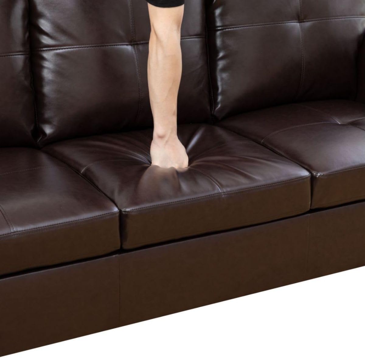 Brown L-Shaped 3-Piece Faux Leather Sofa with Storage Ottoman Set, Sectional Couch Sofa Set for Living Room, Office, Small Space