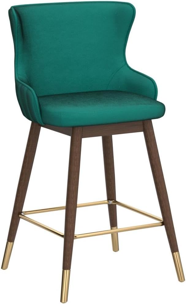 Roundhill Furniture Leland Fabric Upholstered Counter Height Wingback Stools, Set of 2, Green