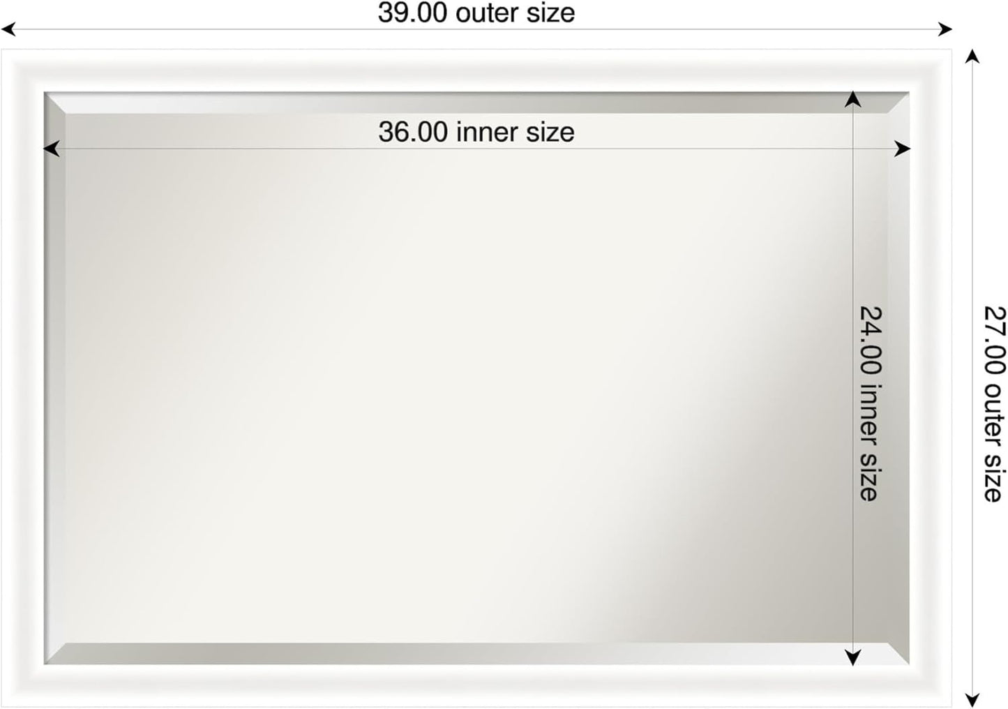 Amanti Art White Bathroom Mirror for Over Sink, 27x39 Oliver White Narrow Rectangle Vanity Mirror, Large Modern Wood Frame, Hangs Horizonally and Vertically, Bathroom Wall Decor, Beveled Edge