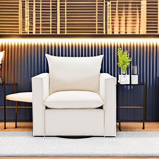 COLAMY Swivel Accent Chair, 34 Inches Upholstered Arm Chair with Plump Back Pillow, Modern Sofa Living Room Chair for Bedroom, Corner, Reading Beige