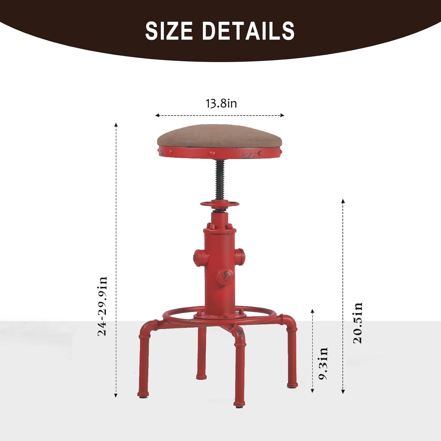 Topower Antique Vintage Industrial Barstool PU Leather Water Pipe Fire Hydrant Design Cafe Coffee Industrial Bar Stool Set of 2 Antique Red