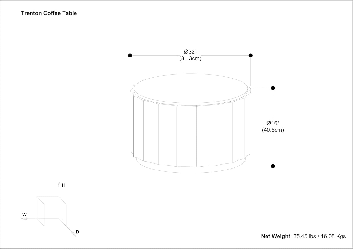 SIMPLIHOME Trenton Coffee Table - 32 inch Wide Solid Mango Wood Round Living Room Table in Walnut Brown, Contemporary Sculpted Drum Center Table for Family Room with Scalloped Edge, Assembled