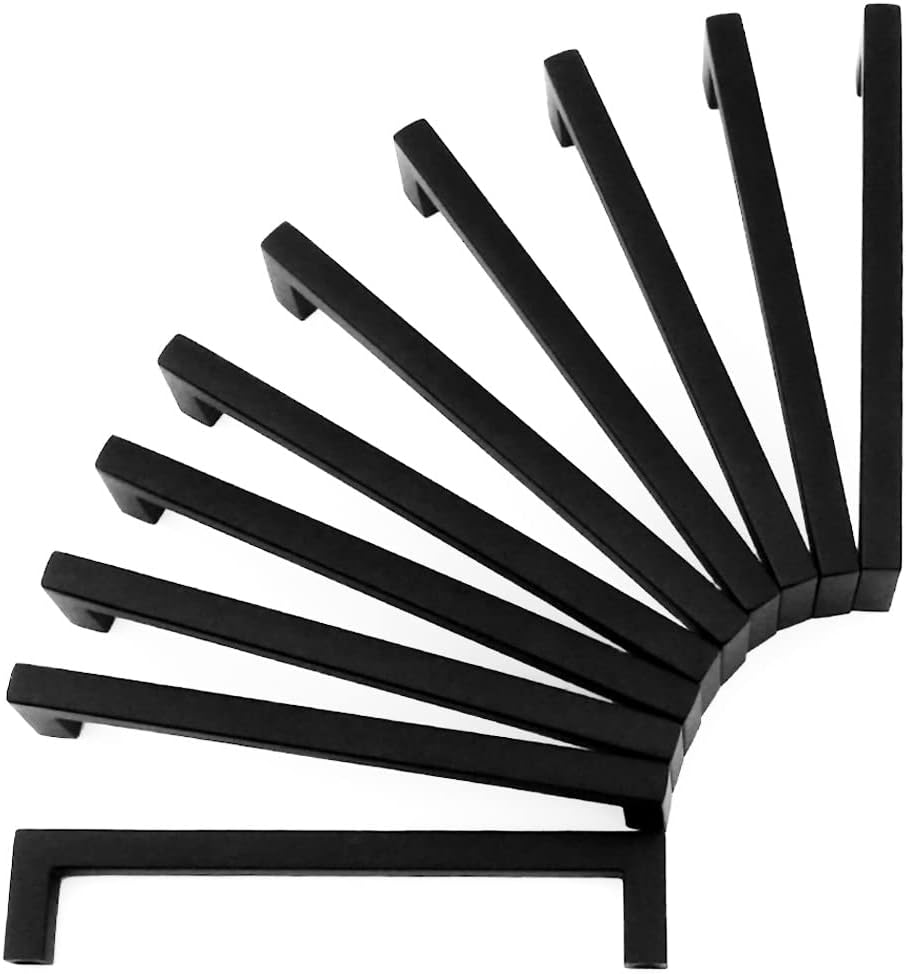KOOFIZO Solid Square Bar Cabinet Handle - Black Furniture Pull, 3.8 Inch/96mm Screwhole Distance, 10-Pack for Kitchen Cupboard Door, Bedroom Dresser Drawer, Bathroom Wardrobe Hardware
