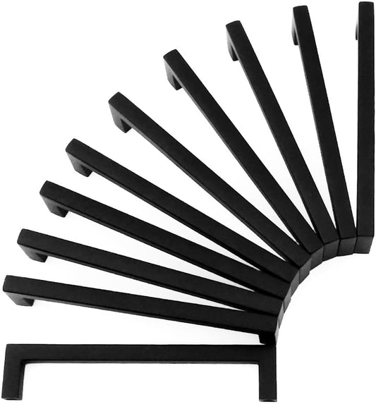 KOOFIZO Solid Square Bar Cabinet Handle - Black Furniture Pull, 3.8 Inch/96mm Screwhole Distance, 10-Pack for Kitchen Cupboard Door, Bedroom Dresser Drawer, Bathroom Wardrobe Hardware
