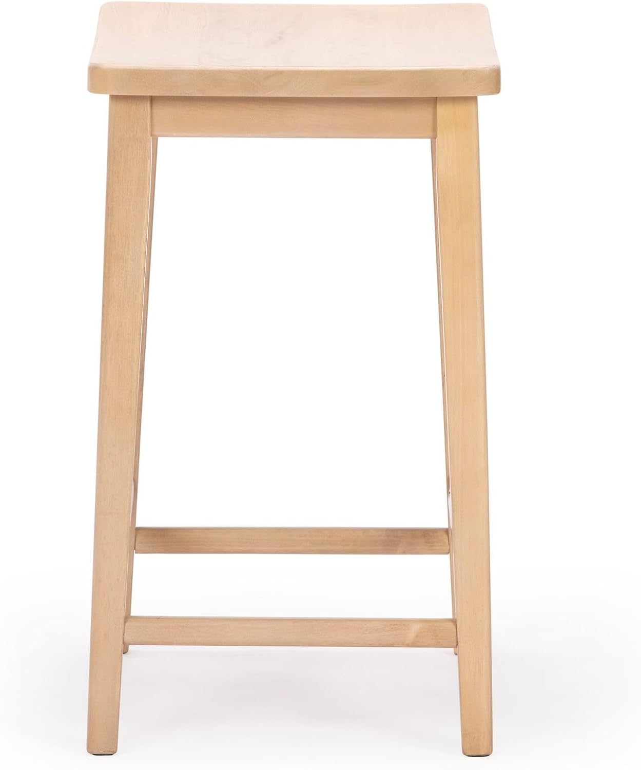 Plank+Beam Smythe Counter Stool, 24", Set of 4, Sturdy Wood Modern Kitchen Counter Height Stool, Saddle Seat Backless Counter Chair, Metal Footrest, Blonde