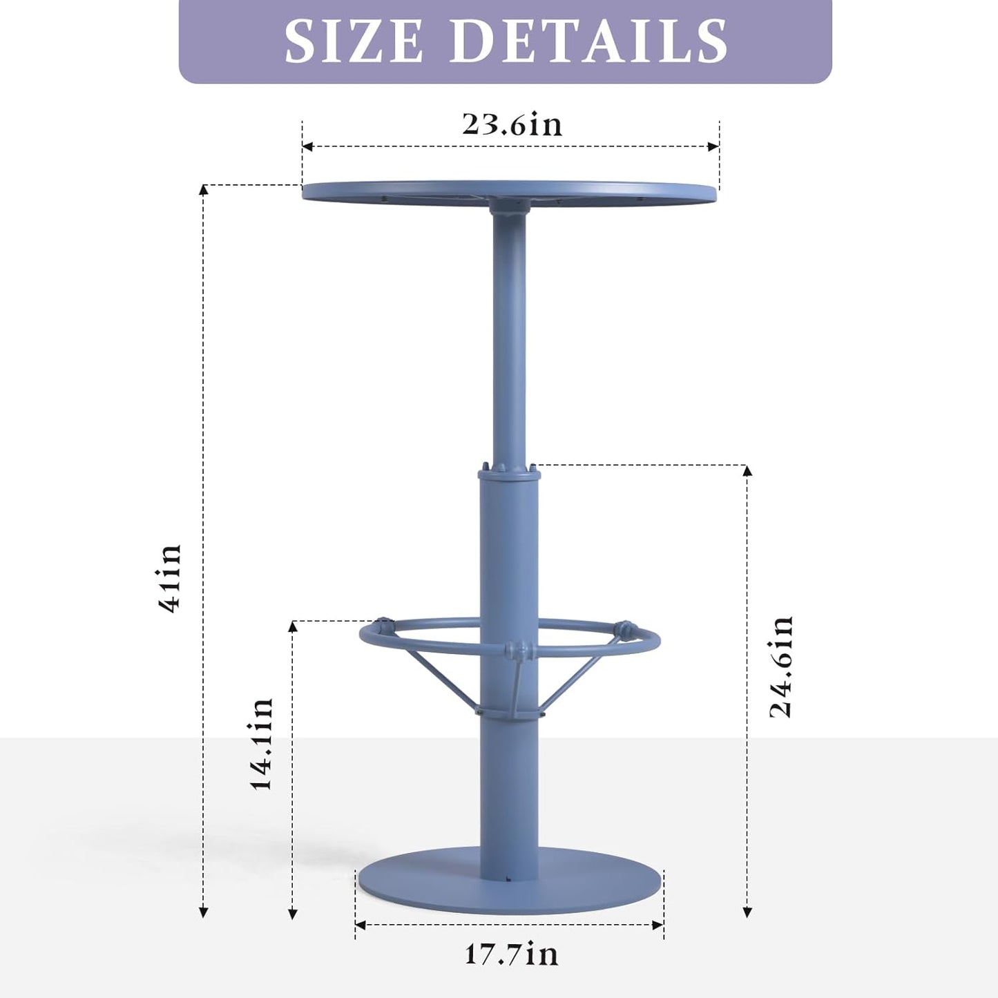 42" Tall Modern Industrial Bar Table-23.6" Dia Round Metal Top Bar Height Adjustable Standing Pub Table-Dining Room Bistro Table-Cocktail Table (Pigeon Blue)