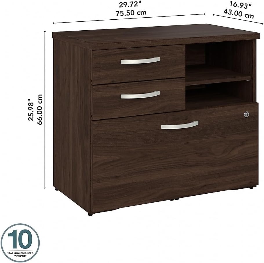 Bush Business Furniture Studio C Office Storage Cabinet with Drawers and Shelves in Black Walnut, Organization for Home or Professional Workspace