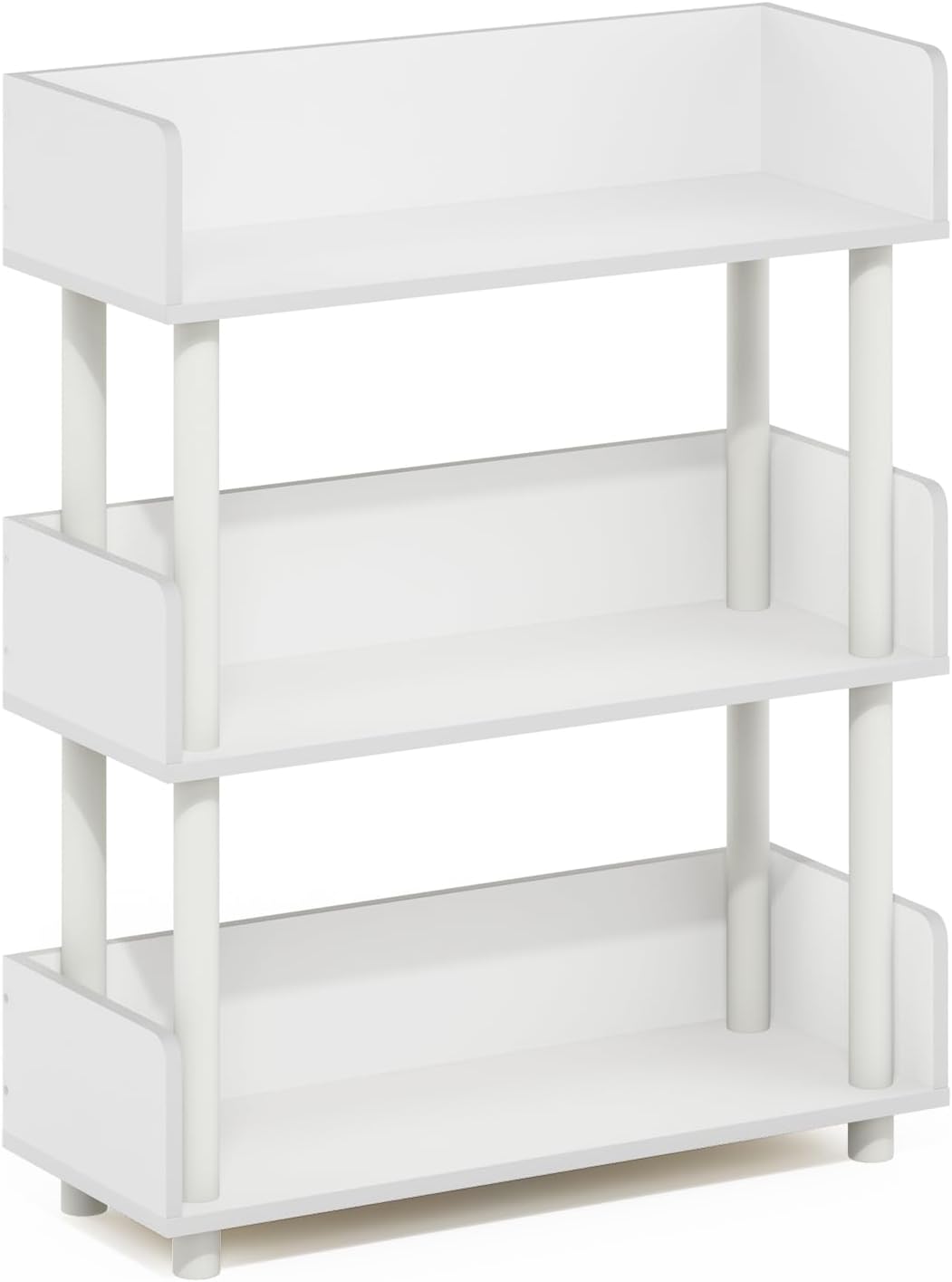 Furinno Turn-N-Tube 3-Tier Multipurposes Display Rack, Open Shelf Rack/Storage with Back & Side Panel, White/White