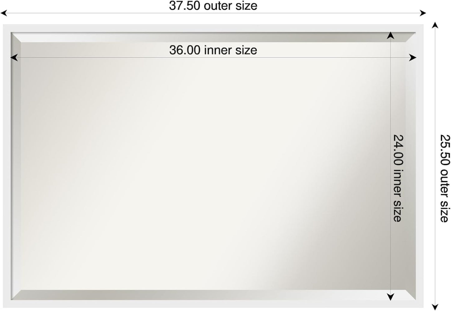 Amanti Art White Bathroom Mirror for Over Sink, 26x38 Incline White Rectangle Vanity Mirror, Large Modern Contemporary Wood Frame, Hangs Horizonally and Vertically, Bathroom Wall Decor, Beveled Edge