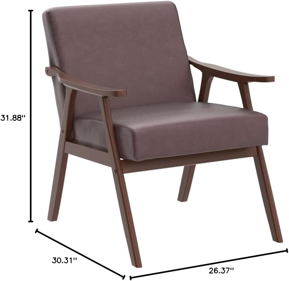 Container Furniture Direct Accent Chair with Microfiber Upholstery and Solid Wood Frame, Classic Mid-Century Modern Living Room Furniture for Extra Seating, Dark Brown