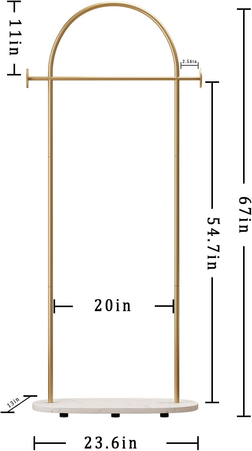 Gold Clothing Rack, Modern Clothes Rack with Shelf, Heavy Duty Freestanding Coat Rack, Metal Coat Hanger Stand with Hooks for Boutique Office